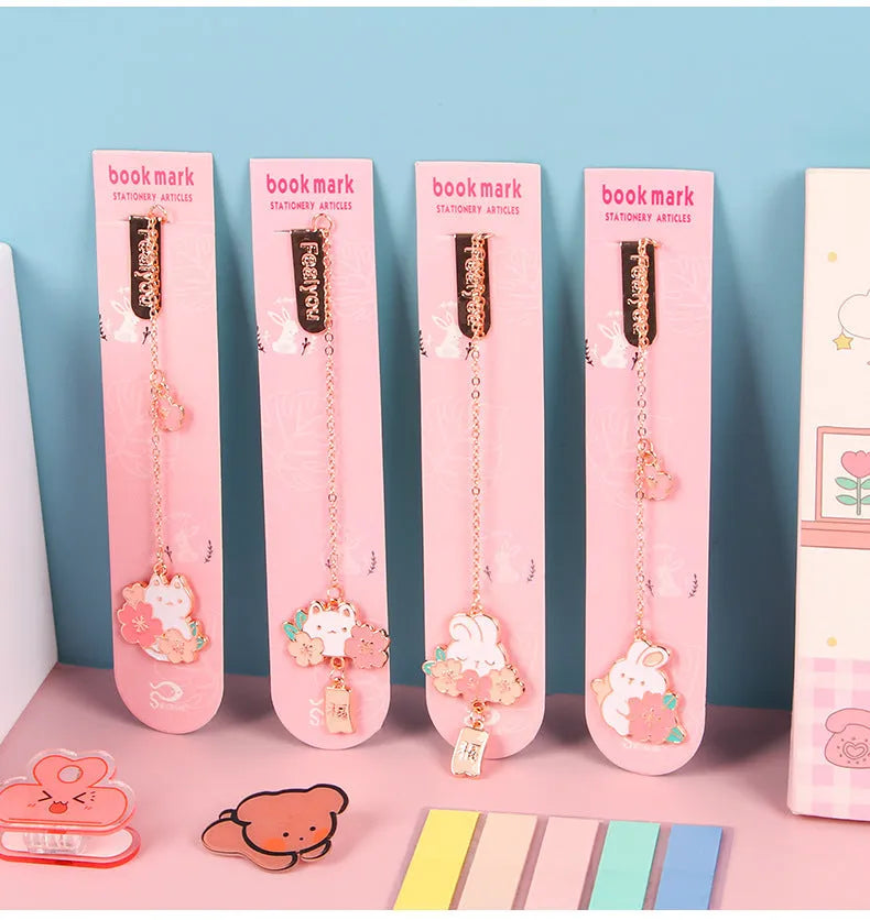 Metal cartoon pendant bookmark with book holder in sakura cat design