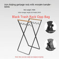 Wooden handle wrought iron folding outdoor trash storage hanger in black or white finish