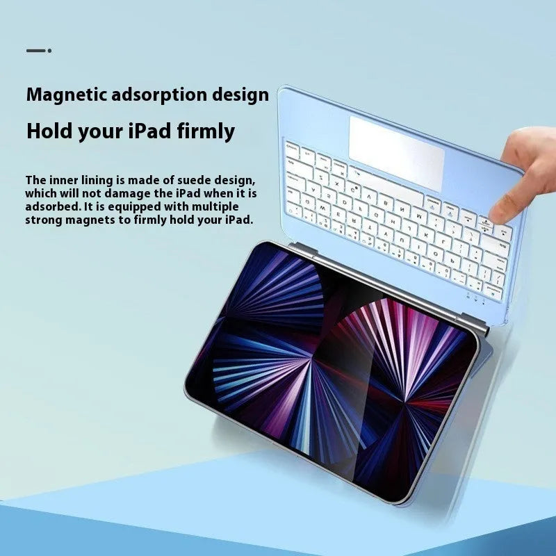iPad wireless keyboard with magnetic protective cover in multiple colours showing Bluetooth connectivity