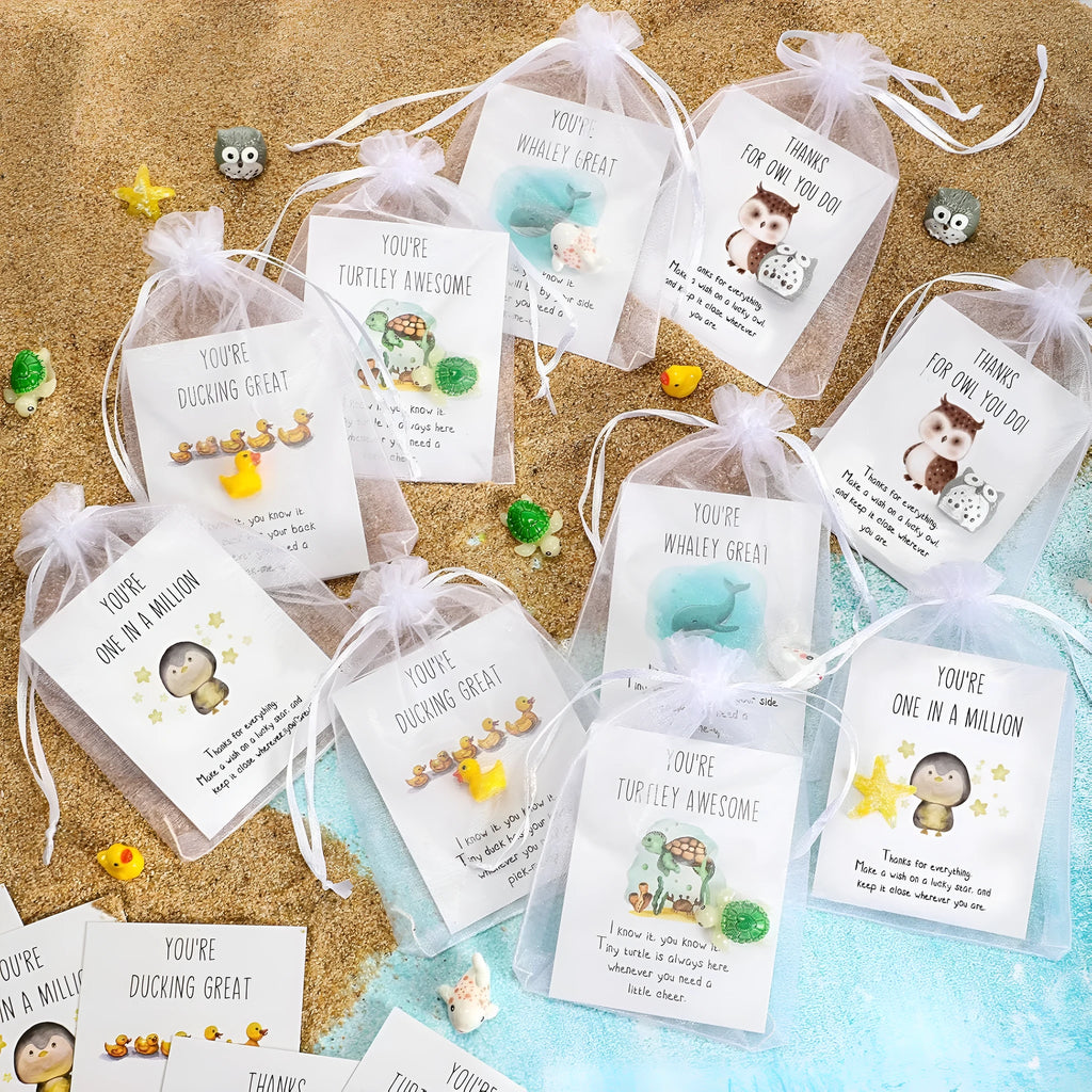 Resin pun greeting cards with office humour messages in pocket-sized format