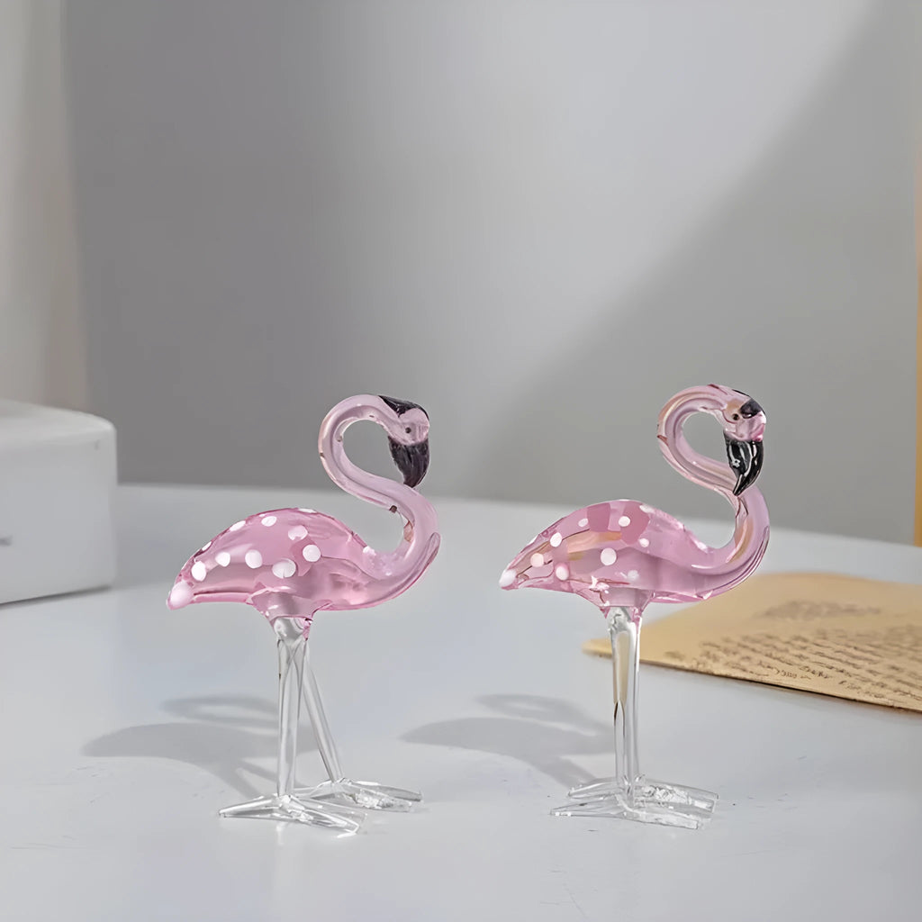 Pink crystal flamingo decorative figurine on table with modern simple style