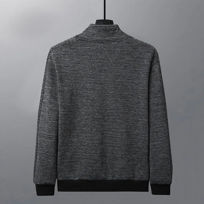 Men's casual athletic jacket with stand-up collar, zipper front, chemical fibre blend, black colour option