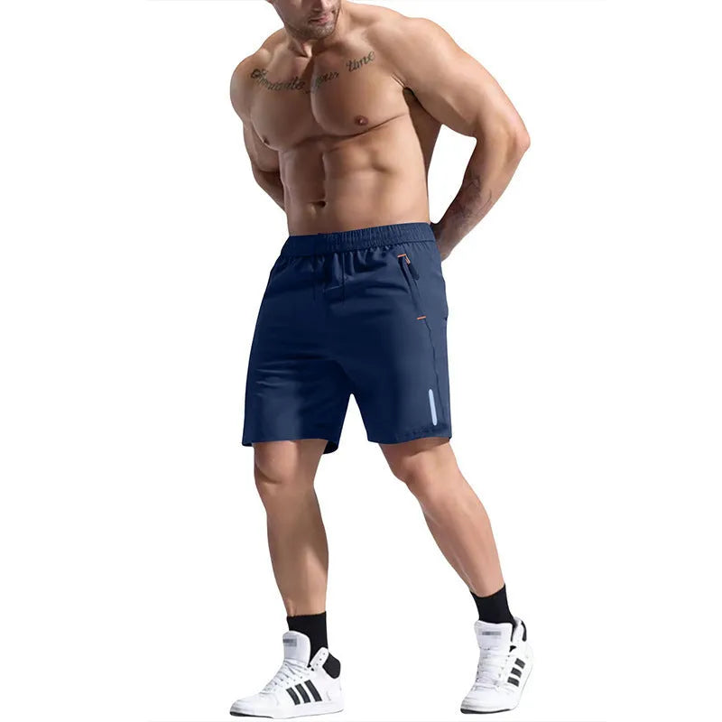 Men's elastic waist shorts in army green made from bamboo and polyester blend fabric for sports.