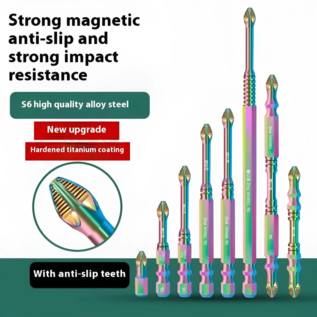 S6 colour titanium anti-slip cross screwdriver head on white background, alloy steel construction