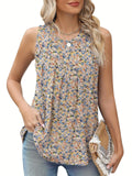 Black plus size floral print sleeveless vest with round neck on a mannequin.