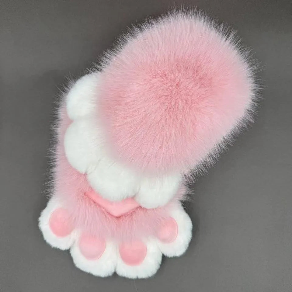 Colourful animal claw design cosplay gloves showing detailed fingers and bright colour pads on nylon material