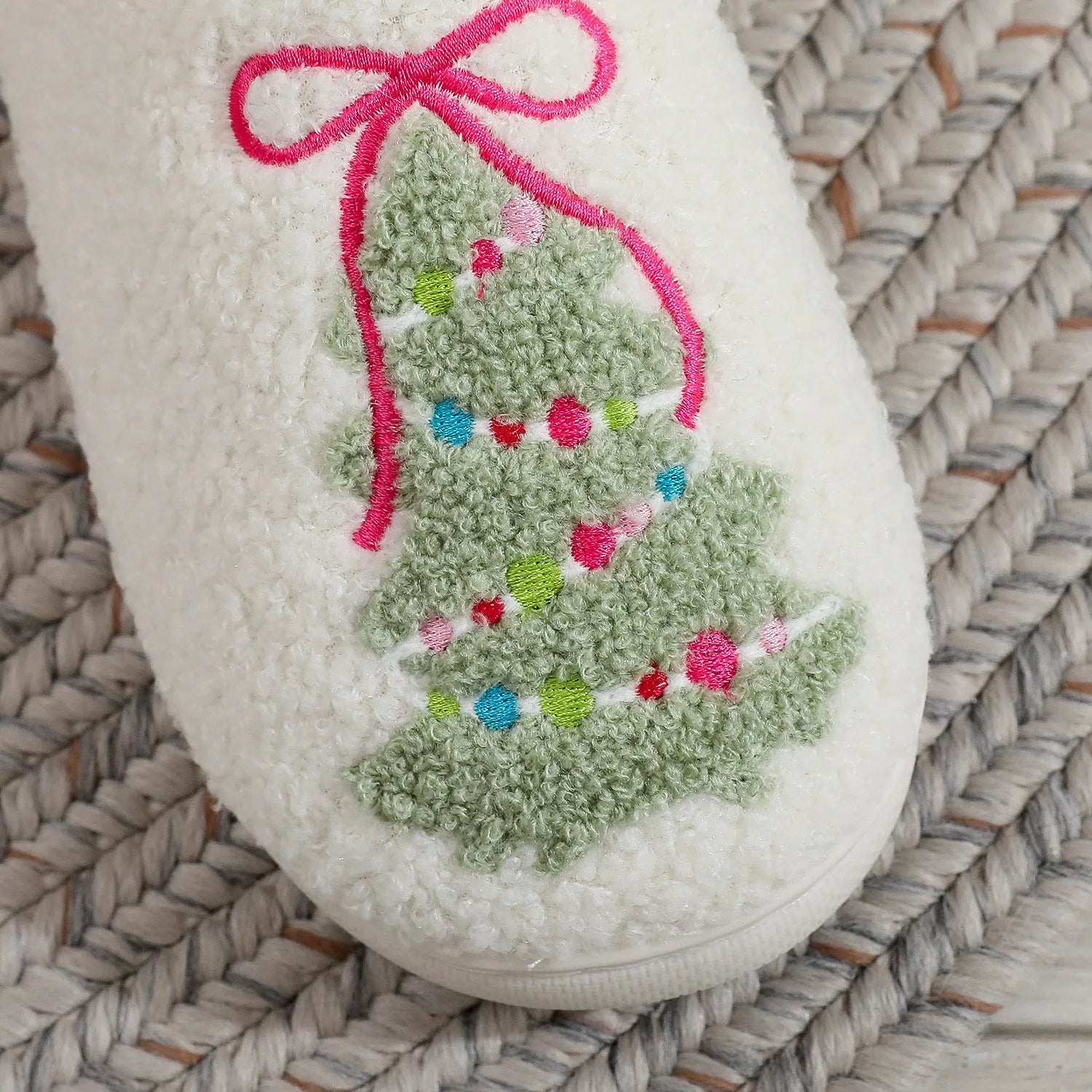 Fashion bowknot Christmas tree cotton slippers plush thickening round head for men women