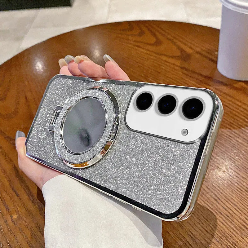 Samsung silicone phone case with magnetic mirror bracket in black, shockproof design
