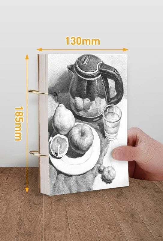 Thickened 8K sketchbook with 70 sheets, detachable coil binding, open to a marker drawing on white paper