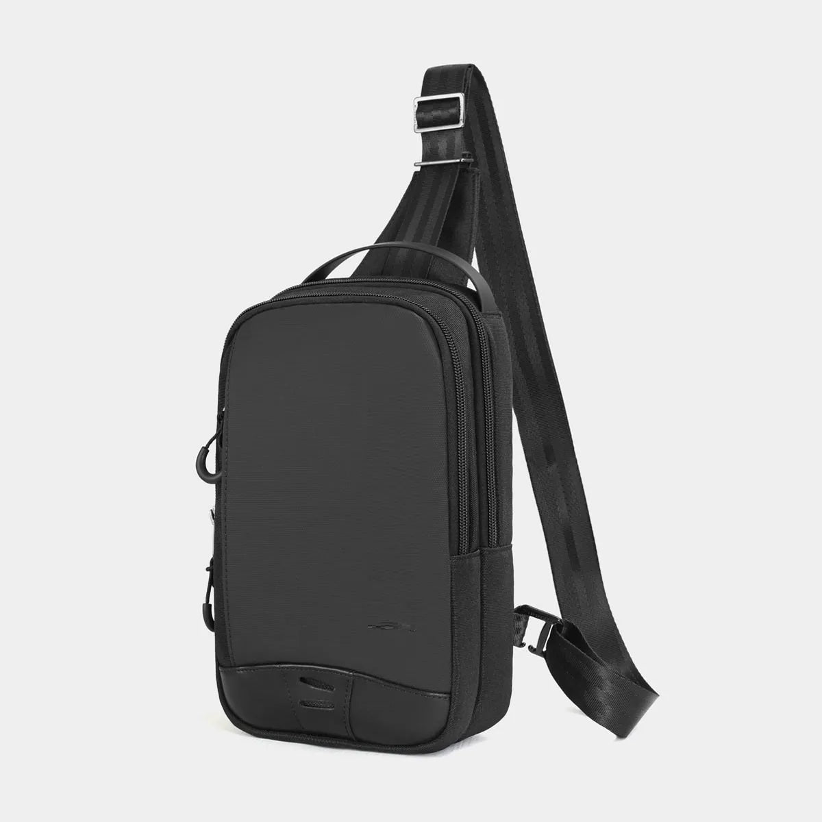 Casual black waterproof TPU chest bag with shoulder strap and internal phone pocket
