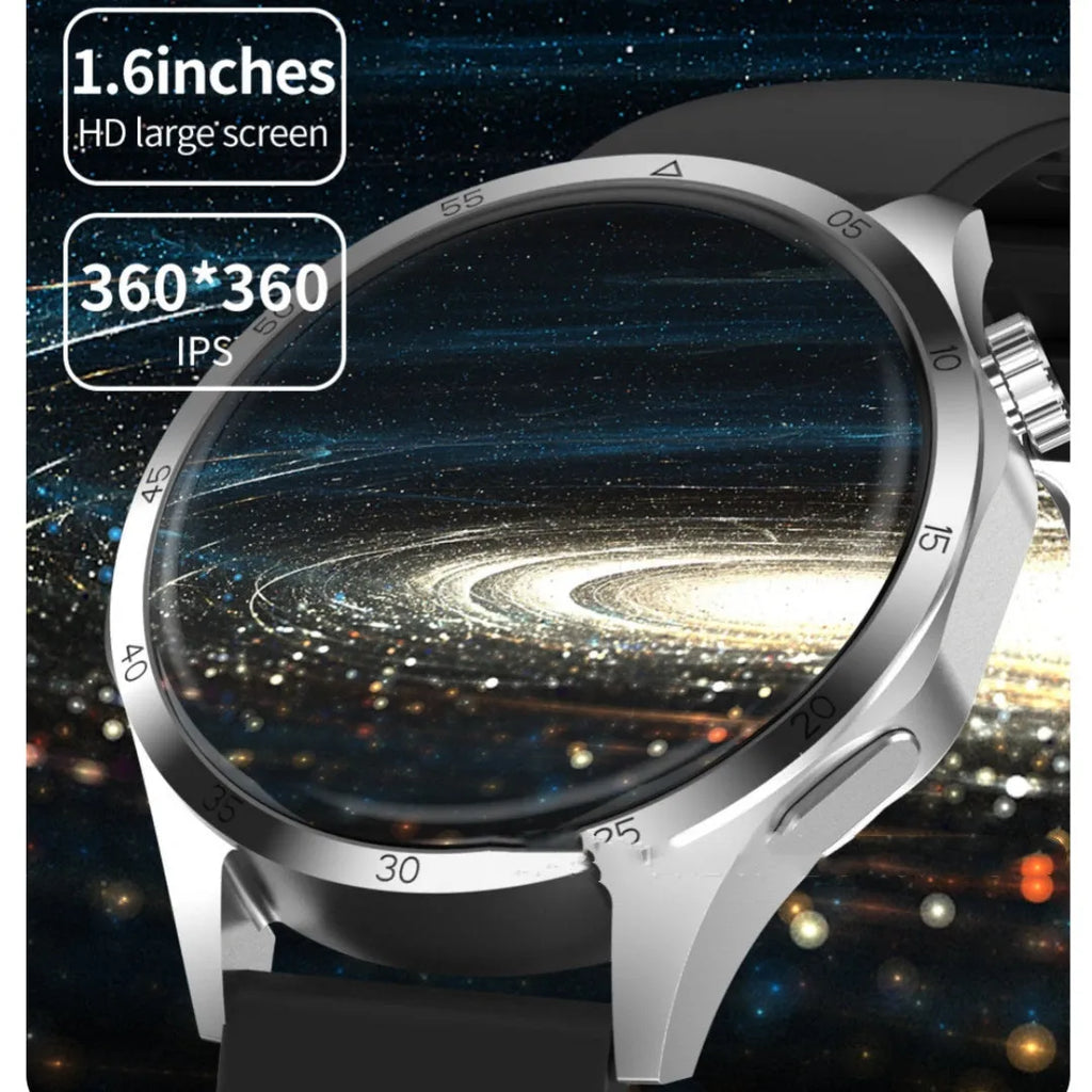 Black smartwatch with Bluetooth calling and health monitoring functions on silicone or Milan mesh strap