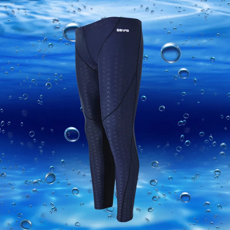 Men's nylon swimming trunks in cropped brief style with colour accent lines