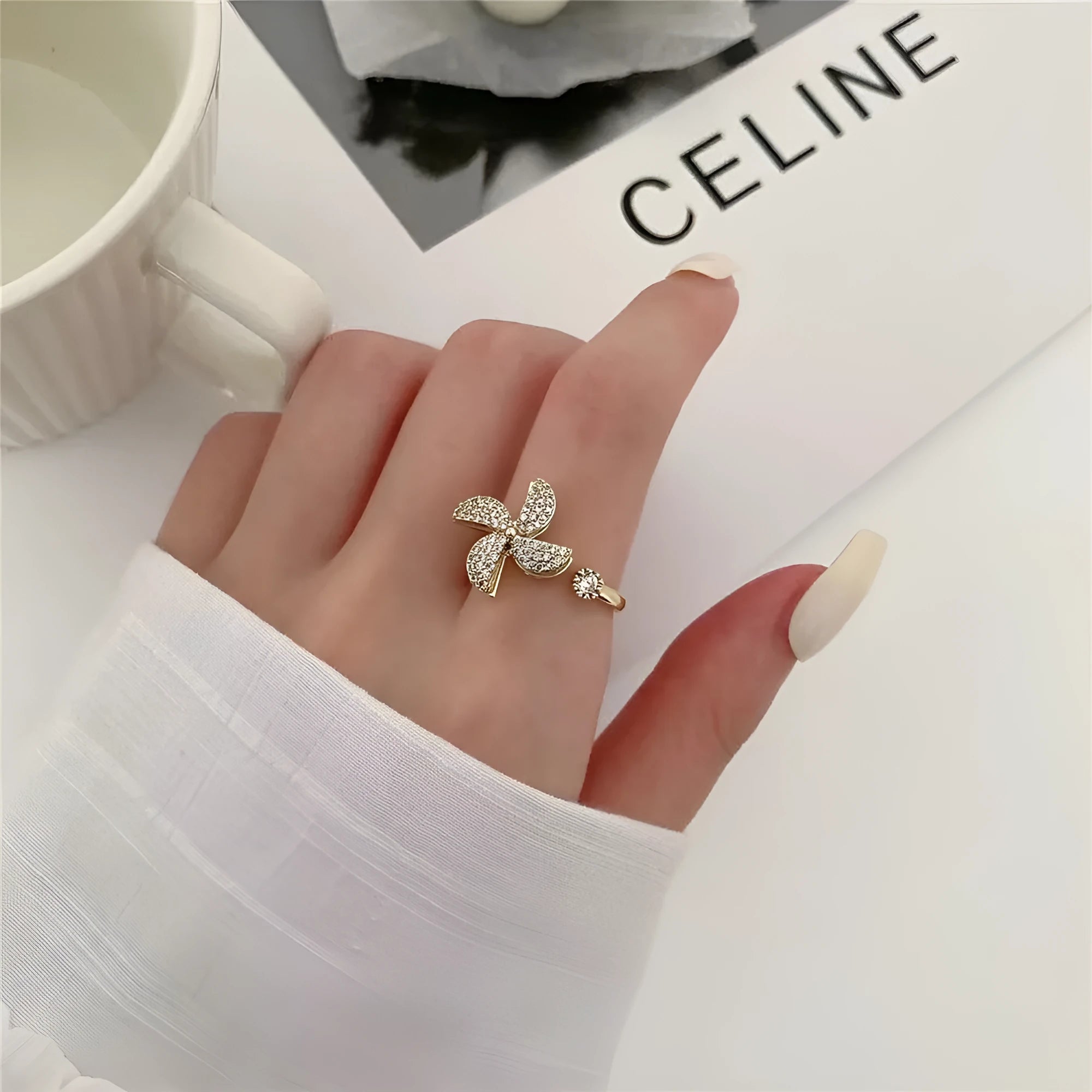 Copper rotating ring with spinning windmill design in gold or silver electroplated finish