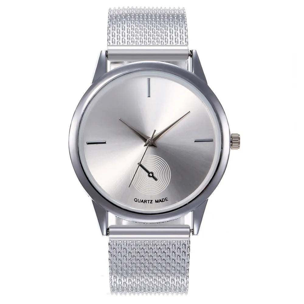 Women's creative plastic mesh quartz watch with round alloy case and pin buckle, available in four colours