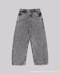 Grey loose fit straight-leg denim trousers for men on a white background