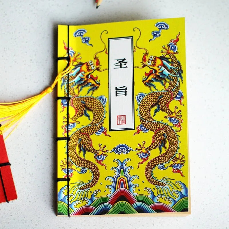 A5 antique wire-bound notebook with retro painting cover, wax rope binding, and tassels