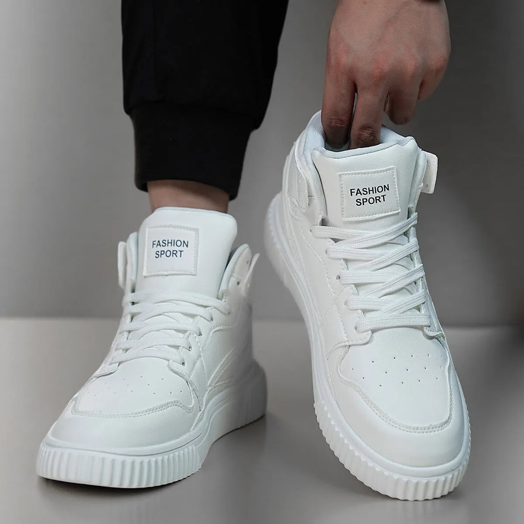 White men's casual shoes with round toe and microfiber upper for autumn and winter leisure wear
