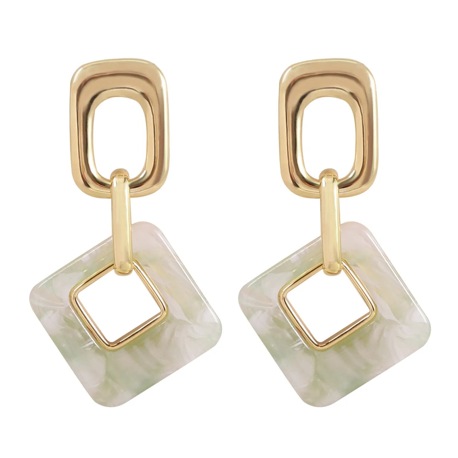 A pair of hollow geometric square earrings with chamfered corners in an electroplated copper finish.