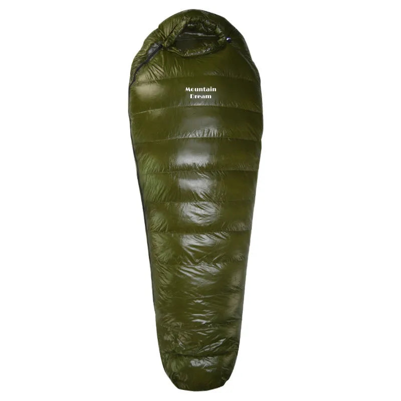 Ultralight mummy down-filled sleeping bag for adults, 400T nylon shell, white duck down fill, 210x80x50cm
