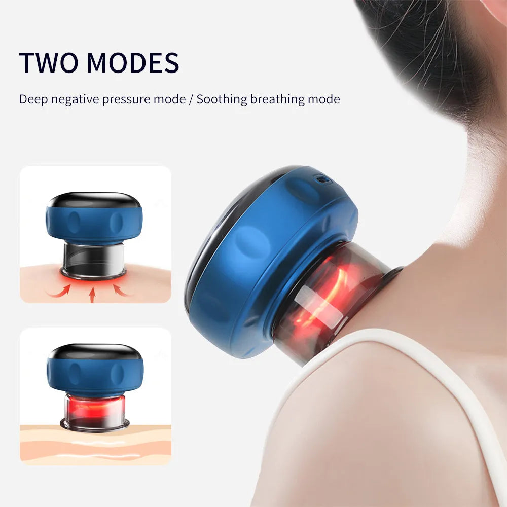 Electric vacuum cupping massager with LED display, 12 suction and heat levels, blue colour model