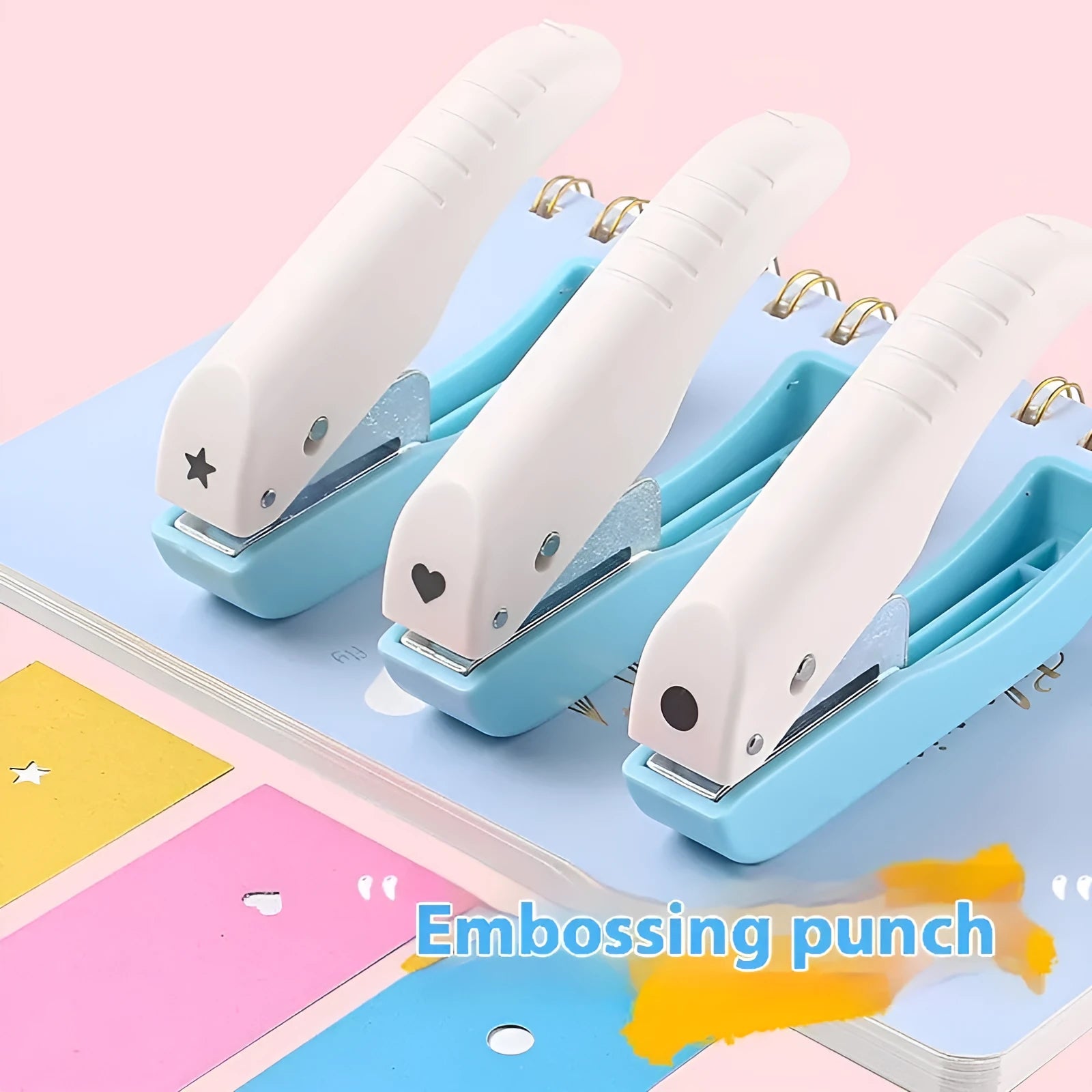 Manual 4mm punching machine with love heart, star, and round shape heads for paper crafts