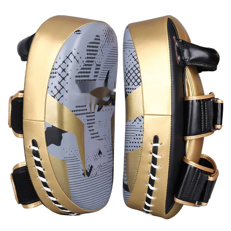 Vertical PU camouflage kick pad for taekwondo and boxing training, shown on floor