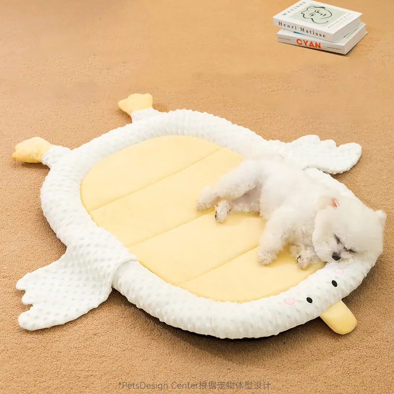 Bedsure grey orthopedic dog bed with removable cover, shown in large size on a wooden floor.