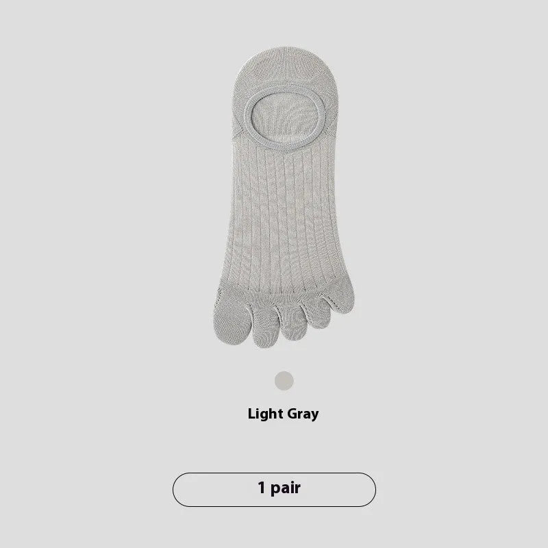 Men's modal cotton five-finger invisible socks in black, white, grey, and khaki colours.