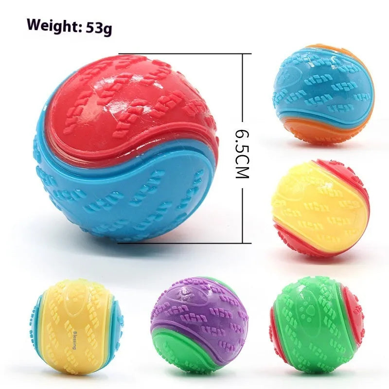 TPR dog training ball with sounding mechanism in red and blue colour combination