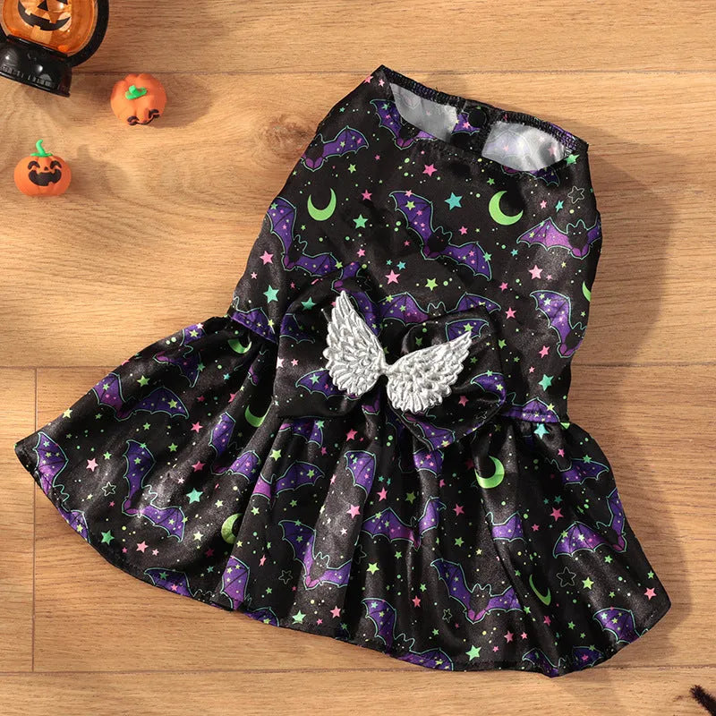 Halloween angel wings dog costume in bright pumpkin orange or bat black colours