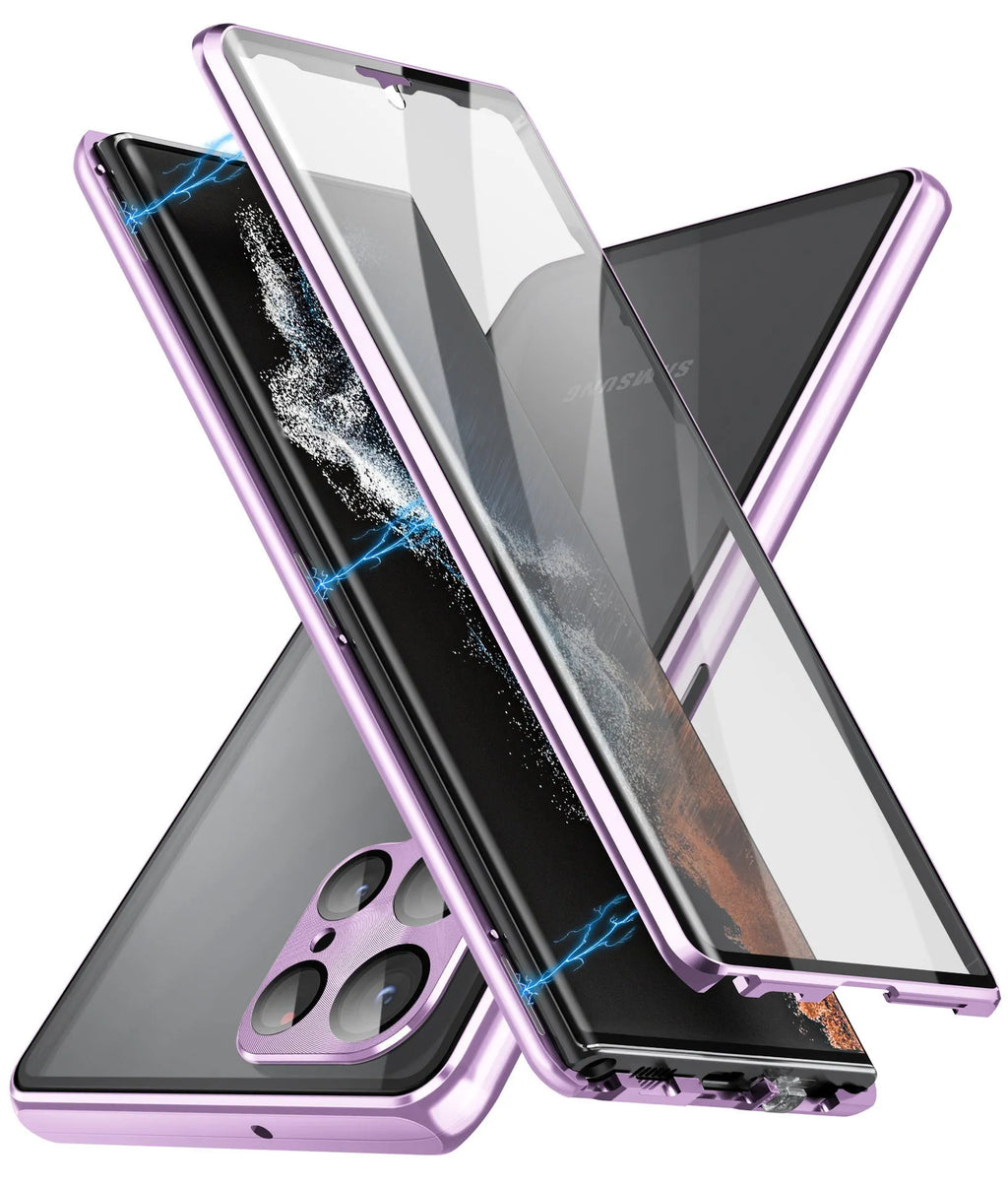 Peep-proof magnetic mirror phone case for Samsung S24 Ultra in black metal construction