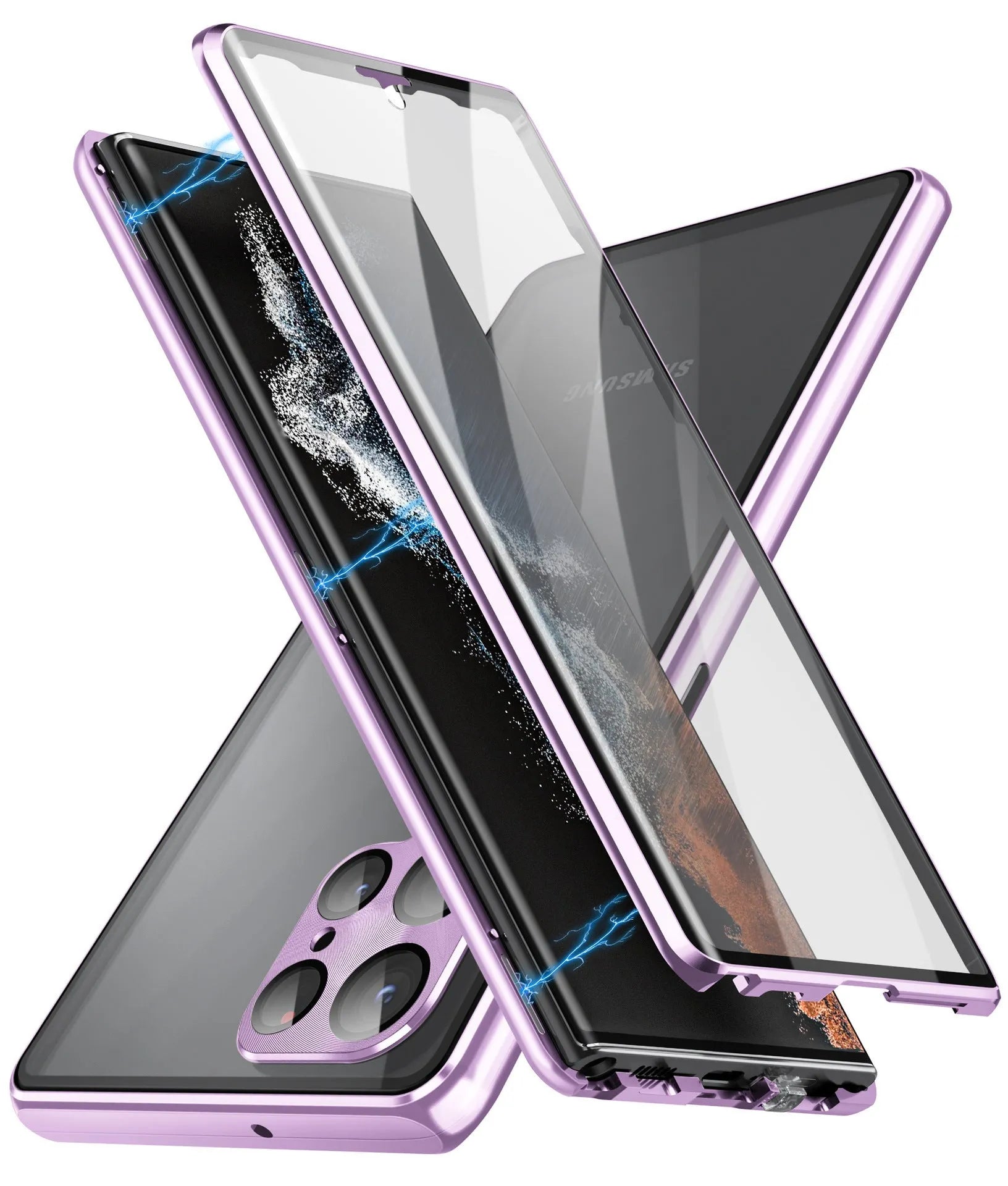 Peep-proof magnetic mirror phone case for Samsung S24 Ultra in black metal construction