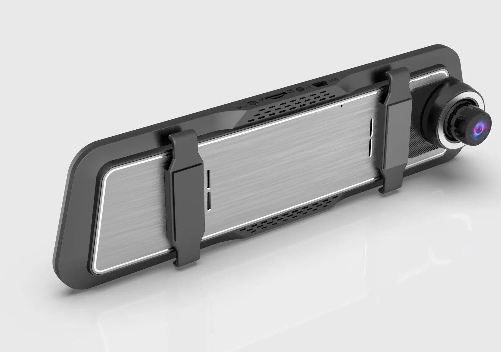 Dual-lens driving recorder with 9.66-inch touch screen mounted in vehicle