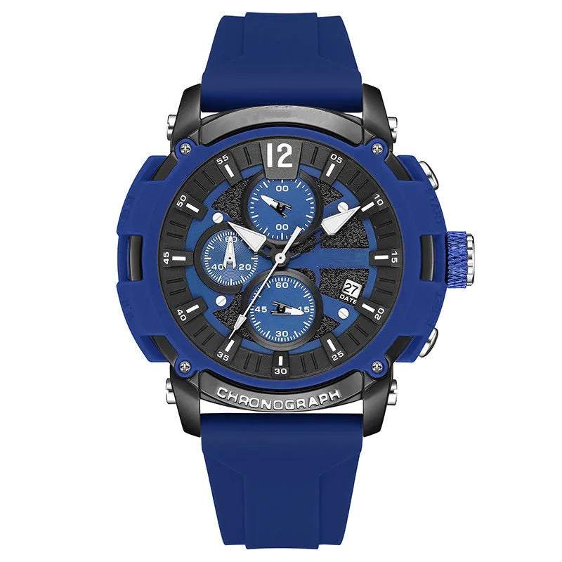 Men's waterproof quartz watch with luminous display and calendar functions on wrist