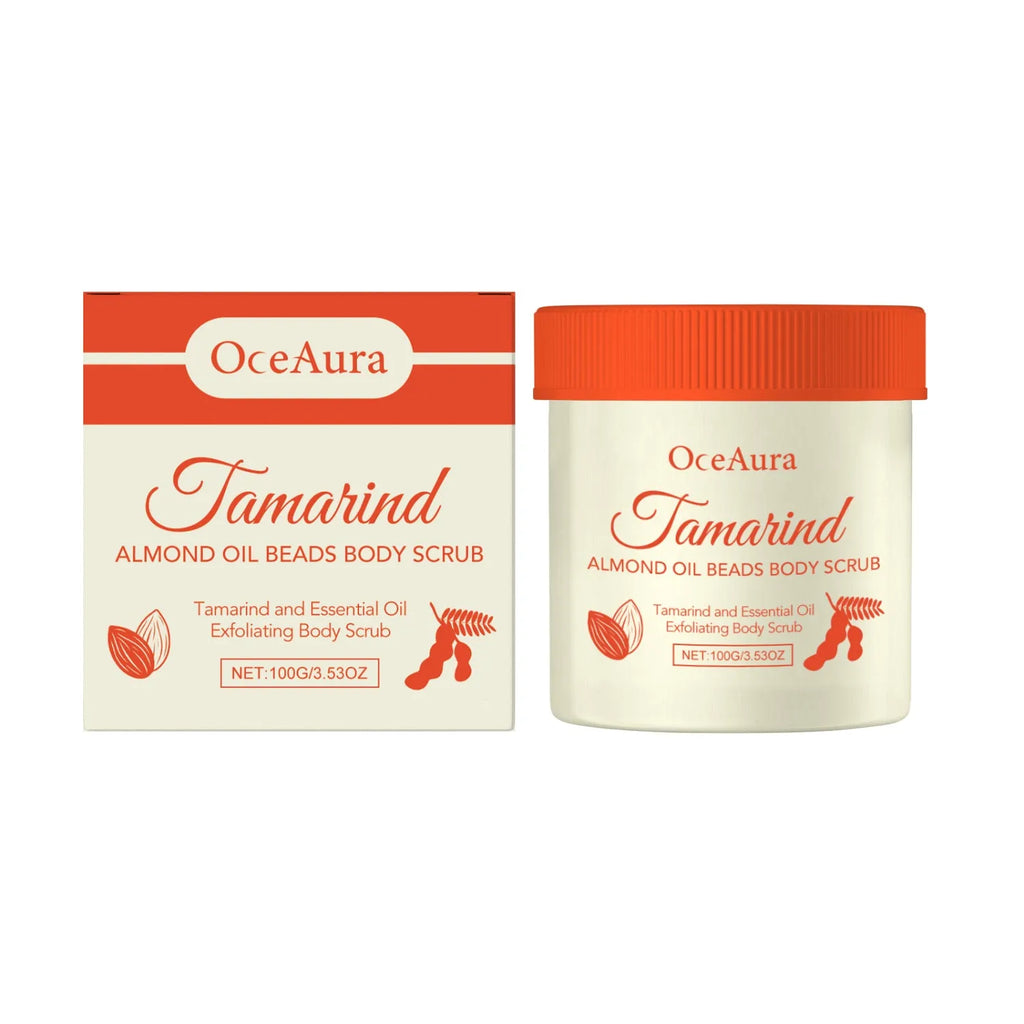 Tamarind Almond Body Scrub 100g pot with exfoliating cream containing American hickory shell powder
