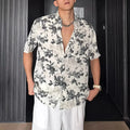 Men's loose casual floral printed short sleeve shirt in black or white