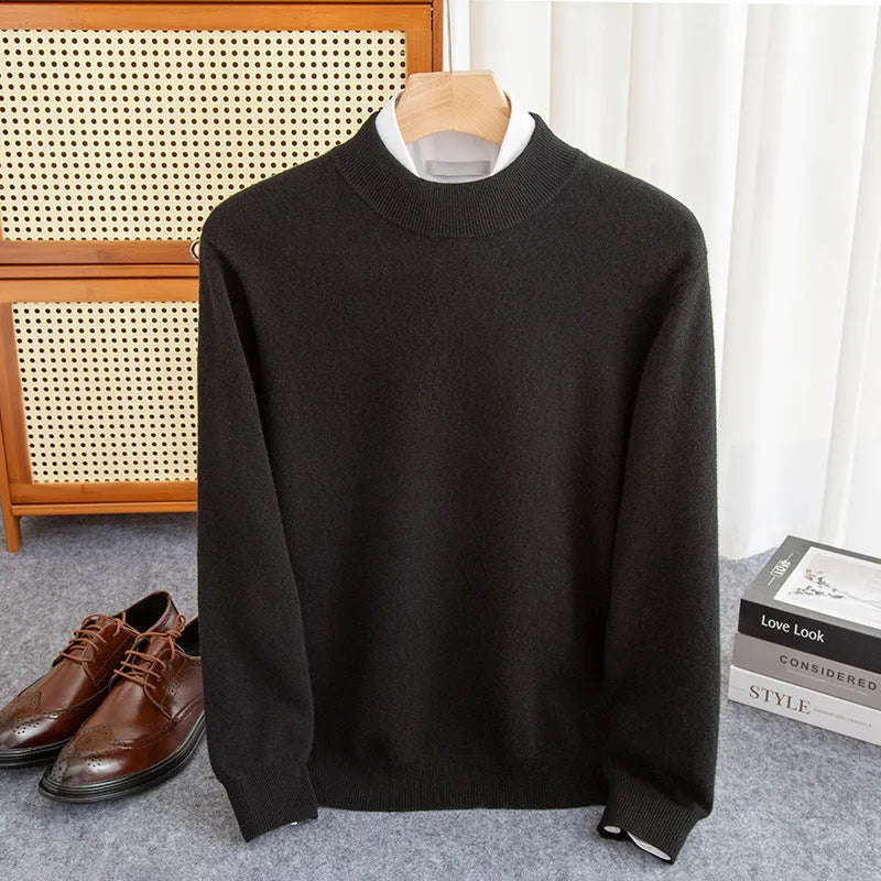 Men's half-collar loose-fit wool sweater in a light business style, shown in a range of colours.