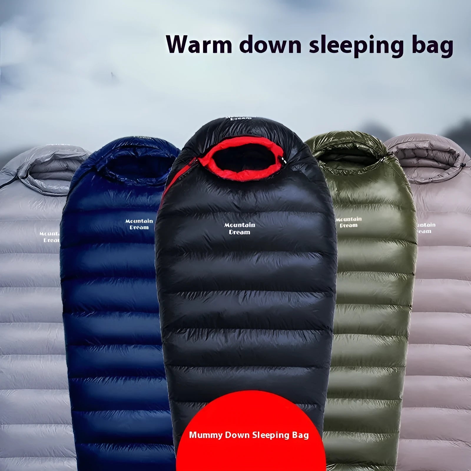 Ultralight mummy down-filled sleeping bag for adults, 400T nylon shell, white duck down fill, 210x80x50cm