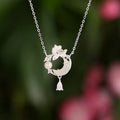925 silver lotus moon pendant necklace with flower shape and adjustable O-ring chain on woman