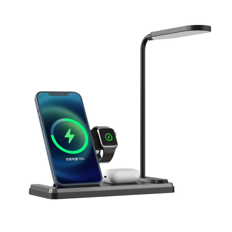 Multifunctional foldable table lamp with 15W fast wireless charger and Type C interface for home office desk
