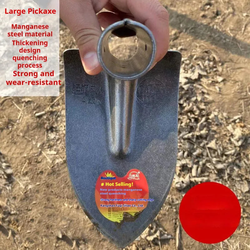 Agricultural pointed hoe with flat blade and steel horse tip for weeding and ploughing.