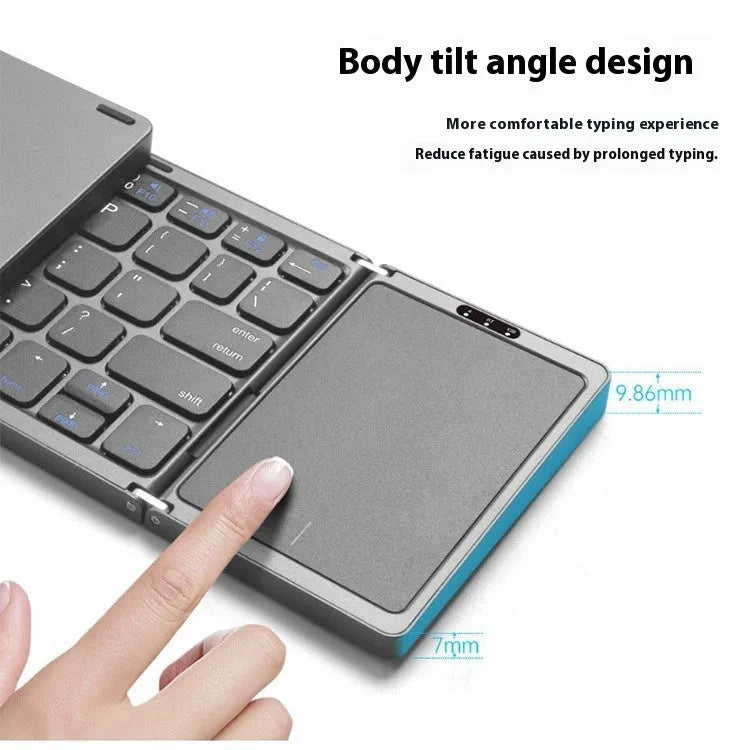 Three folding wireless Bluetooth keyboard with touch pad unfolded, black colour