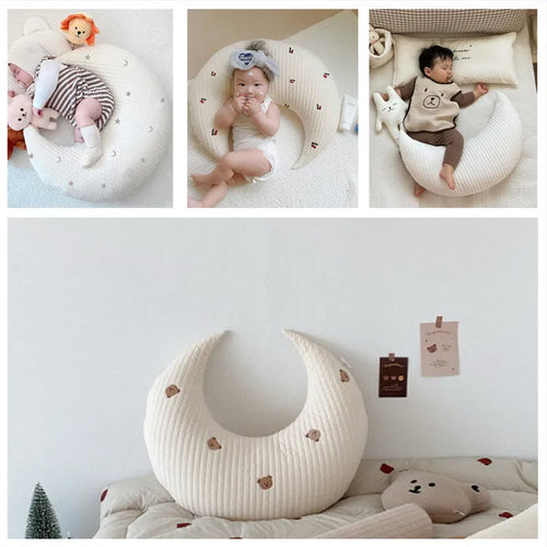 Anti-mite pure cotton nursing U-shape pillow in bear colour, 56cm x 65cm, for baby feeding and sleeping support