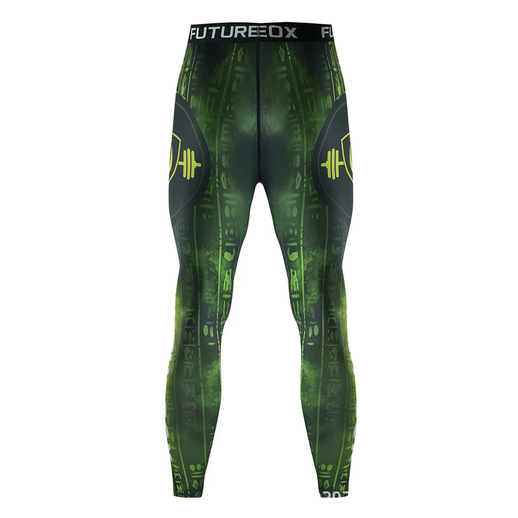 Men's ZF016 printing design polyester sports stretch suit set, slim fit top and trousers for running.