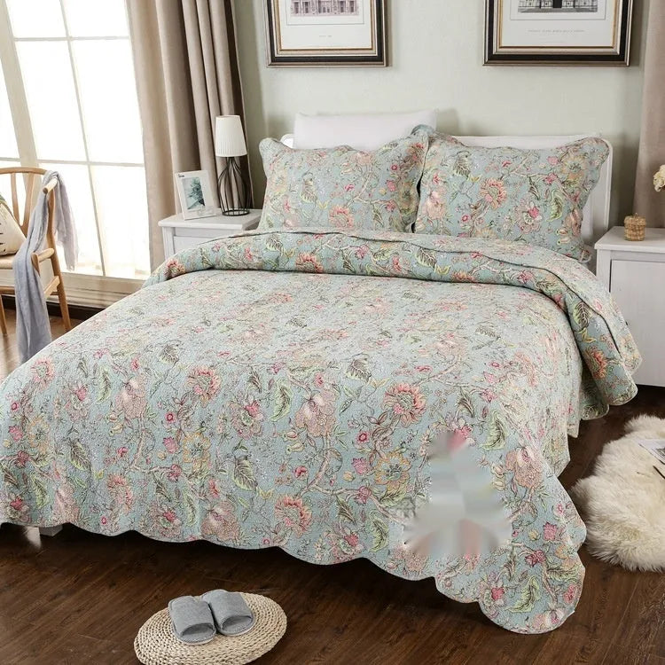 Pure cotton bedspread three-piece set with geometric printed pattern for 1.8 metre beds