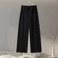 Women's fleece two-piece suit with pleated top and wide-leg trousers in black, grey, apricot or wine red