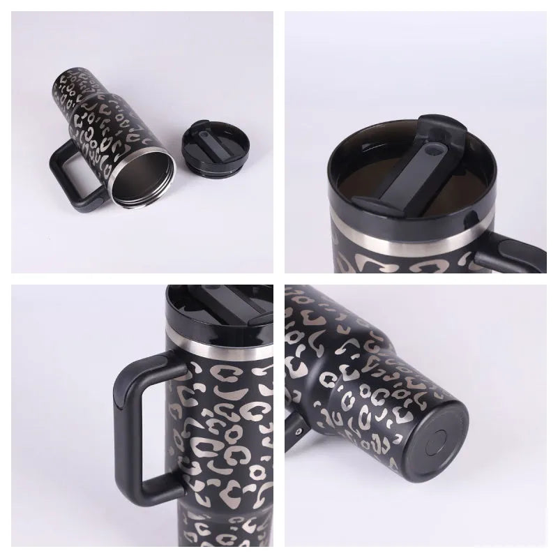 40 oz stainless steel insulated tumbler with handle and straw in multiple colours