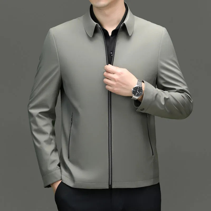 Men's solid colour light business casual jacket with lapel collar on model