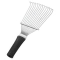 Black stainless steel dematting brush rake for grooming horses and dogs, measuring 33 cm.