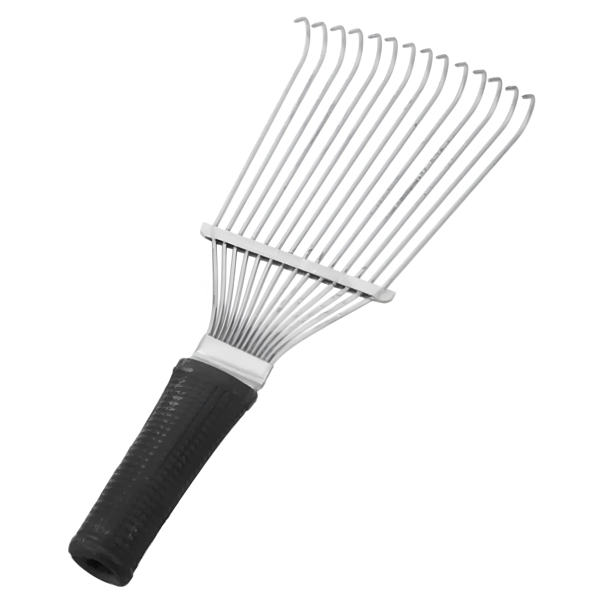 Black stainless steel dematting brush rake for grooming horses and dogs, measuring 33 cm.